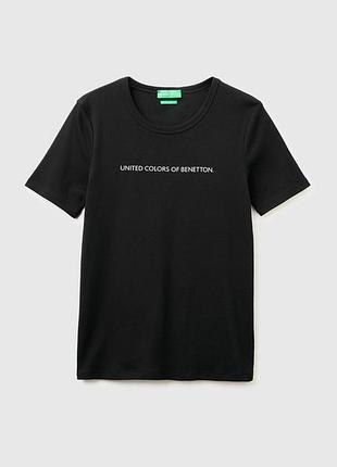 Жіноча синя пряма футболка benetton чорний, l