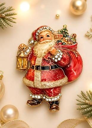 🎅✨ чарівна різдвяна брошка у вінтажному стилі «санта клаус із ліхтарем та подарунками» 🎁