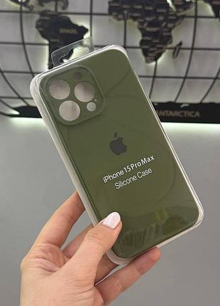 Чехол с микрофиброй закрытая камера silicone case для iphone 15 pro max, чехол-накладка для айфон 15 про макс (зеленый)