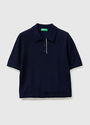 Женское бордовое прямое поло benetton синий, s