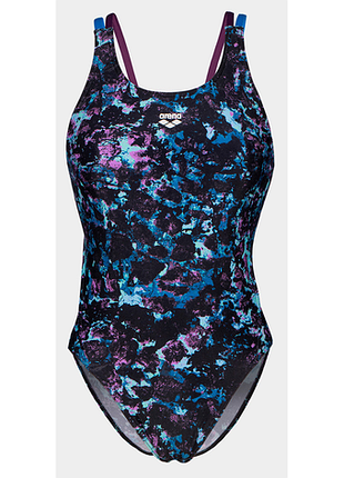 Купальник слитный для женщин arena rockin swimsuit swim tech mult черный, синий, фиолетовый жин 42