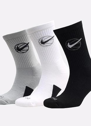 Шкарпетки nike u nk crew everyday bball 3pr чорний, білий, сірий уні 38-42
