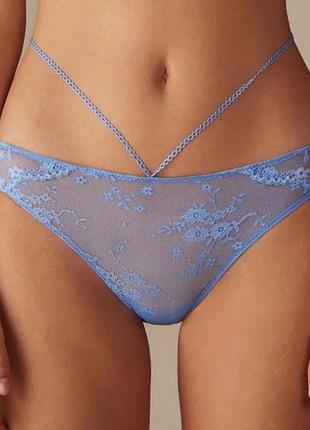 Голубые кружевные трусики intimissimi с декоративными ремешками (размеры s, m)