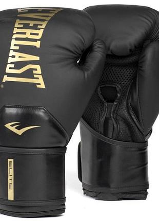 Боксерские перчатки everlast elite 2 boxing gloves черный, золотой уни 16 унций
