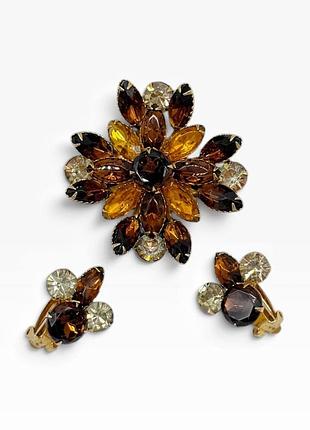 Антикварный набор beau jewels: брошка и клипсы.сша, 50-60-е годы.