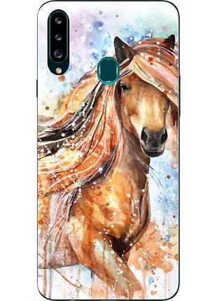 Бампер силиконовый чехол для samsung a20s galaxy a207f с картинкой конь