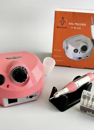 Фрезер для манікюру bee nails bn-202c 65w 45 000 об/хв, рожевий