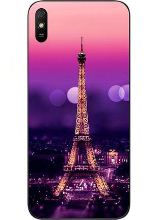 Бампер силиконовый чехол для xiaomi redmi 9a с картинкой париж ночью