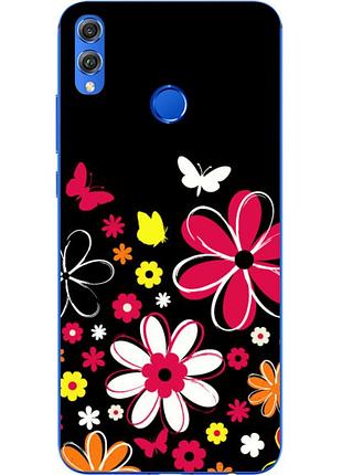 Чехол силиконовый для huawei honor 8x с картинкой нарисованные цветы