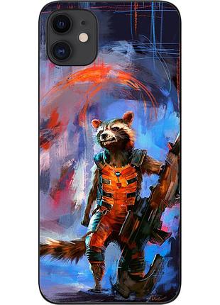 Бампер силиконовый чехол для iphone 11 с картинкой енот ракета