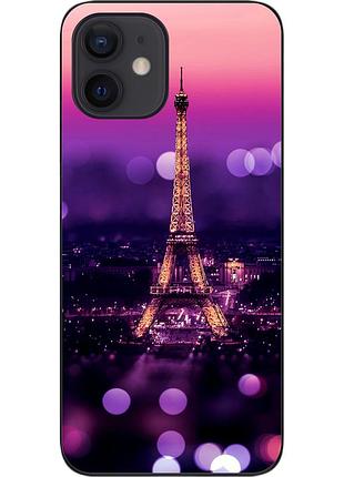 Бампер силиконовый чехол для iphone 12 mini с картинкой париж ночью