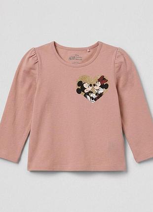 Детский розовый лонгслив disney реглан для девочки 92 см (1-2y)