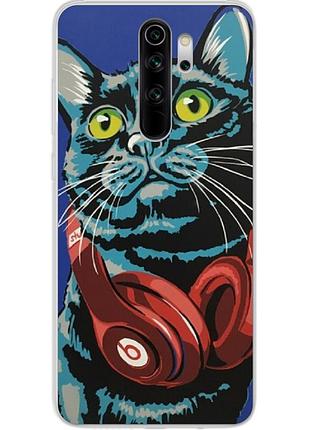 Силиконовый чехол с рисунком для xiaomi redmi note 8 pro кот с наушниками