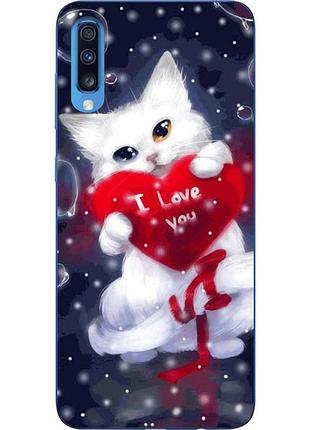 Силиконовый чехол для samsung a70 2019 galaxy a705f с картинкой котик с сердцем