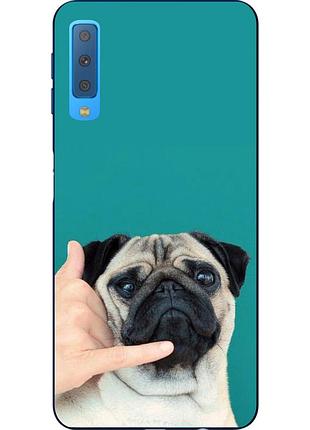 Оригінальний чохол накладка для samsung a750f galaxy a7 2018 з картинкою мопс на телефоні