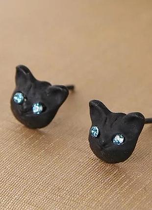 Серьги коты кошки 1 пара черный кот голова кота золото серебро чорні