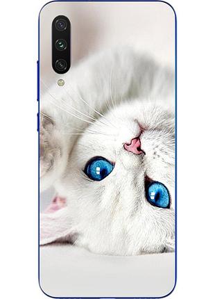 Силиконовый чехол бампер для xiaomi mi a3 с картинкой белый котик