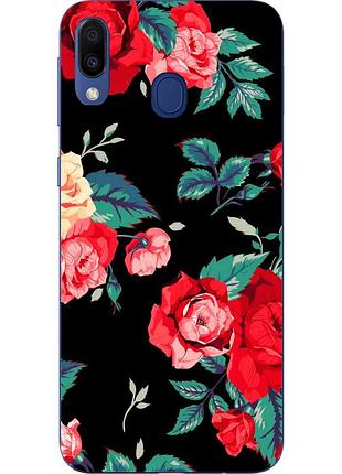 Силиконовый tpu чехол для samsung galaxy m20 с картинкой розы на черном фоне