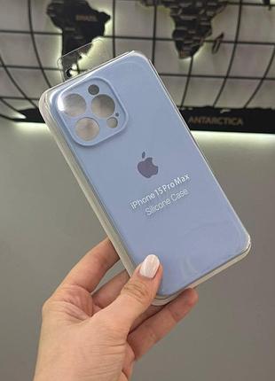 Чехол с микрофиброй закрытая камера silicone case для iphone 15 pro max, чехол-накладка для айфон 15 про макс (голубой)