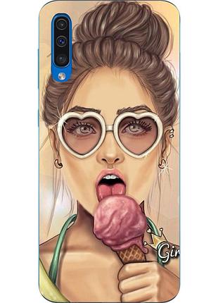 Бампер силіконовий чохол для samsung galaxy a50 2019 a505f з картинкою дівчина з морозивом