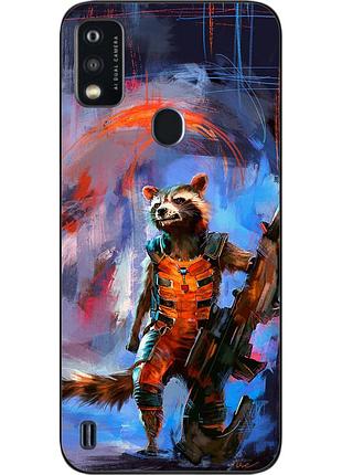 Бампер силиконовый чехол для zte blade a51 с картинкой енот ракета