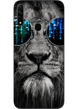 Силиконовый чехол для oppo a31 с картинкой лев в очках