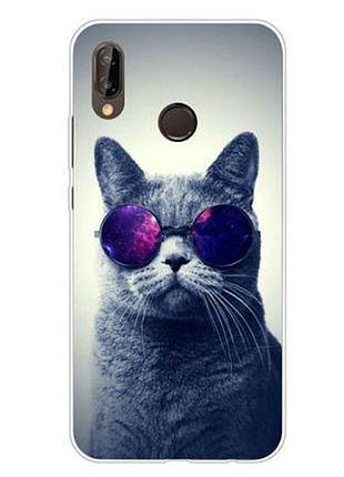Оригинальный чехол накладка для huawei p20 lite с картинкой кот в очках
