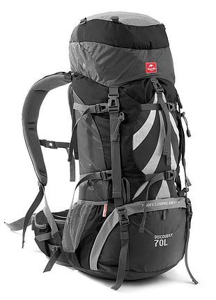 Туристический рюкзак naturehike nh70b070-b 70 л + 5 л, черный, алюминиевый каркас