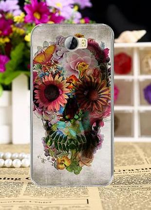 Силиконовый чехол бампер для huawei y5 ii с картинкой череп из цветов