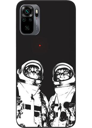 Силиконовый чехол бампер для xiaomi redmi note 10 с картинкой космонавты коты
