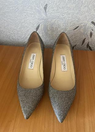Jimmy choo туфлі-човники сріблясті глітер розмір 36