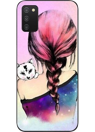 Силиконовый чехол для samsung a03s galaxy a037 с картинкой девушка с котенком