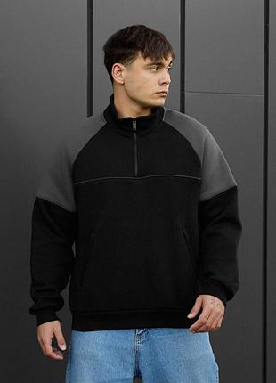 Оверсайз свитшот staff black & gray zip reflective oversize fleece