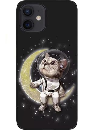 Силиконовый чехол для iphone 12 mini с картинкой кот на луне