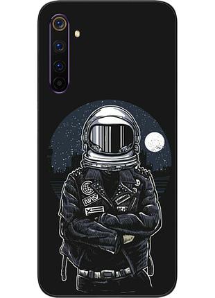 Силиконовый чехол бампер для realme 6 с картинкой космонавт и луна