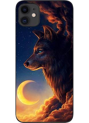 Бампер силіконовий чохол для iphone 11 з картинкою вовк і місяць