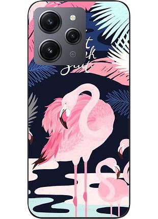 Бампер силиконовый чехол для xiaomi redmi 12 с картинкой фламинго