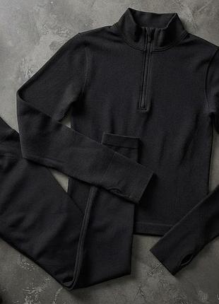 Костюм лонгслів і лосини в рубчик sinsay gym hard, xs, чорний