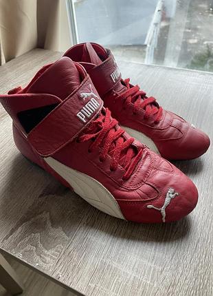 Жіночі червоні шкіряні кросівки puma speedcat high-top