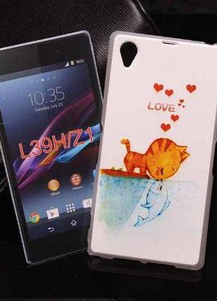 Бампер силіконовий чохол з картинкою для sony xperia z1 l39h c6902 поцілунок кота