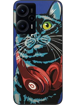 Силиконовый чехол epik для xiaomi poco f5 с картинкой кот с наушниками