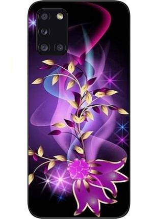 Силиконовый чехол с картинкой для samsung a31 galaxy a315f фиолетовые цветы