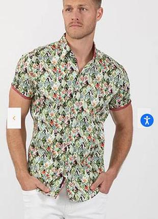 яркая мужская рубашка "eight x" с тропическим принтом, 100% хлопок, slim fit, р. l