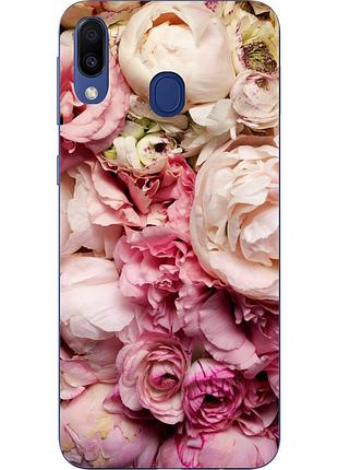 Силиконовый tpu чехол для samsung galaxy m20 с картинкой пионы