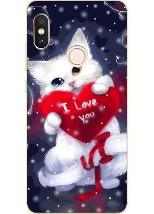 Силиконовый чехол для xiaomi redmi note 5 с картинкой котик с сердцем