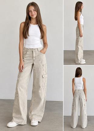 Джинси-карго з широкими штанинами (wide leg cargo jeans) бренду h&m