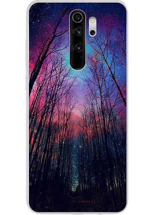 Силиконовый чехол для xiaomi redmi note 8 pro с картинкой лес космическое небо
