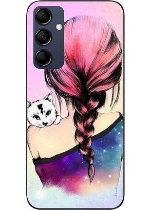 Силиконовый чехол для samsung galaxy m14 5g с картинкой девушка с котенком