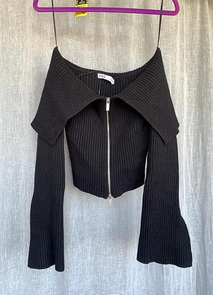 Чорний в'язаний кардиган у рубчик від zara