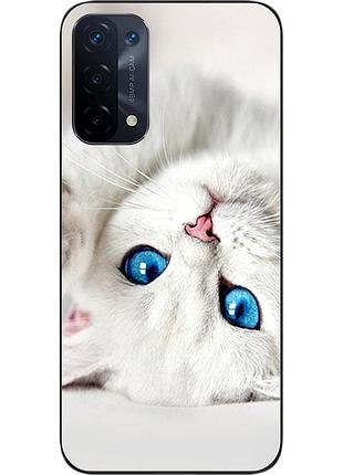 Оригинальный чехол epik для oppo a54 5g с картинкой белый котик